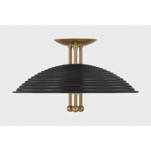 Larkin 3 Light 16 inch Patina Brass and Soft Black Semi Flush Ceiling Light